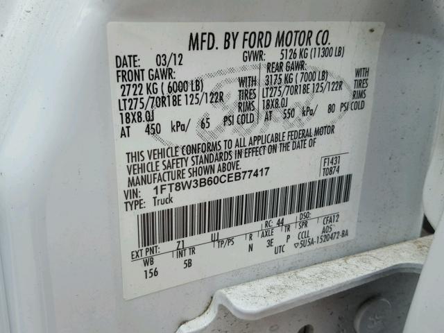 1FT8W3B60CEB77417 FORD F350 SUPER DUTY 2012 - 9