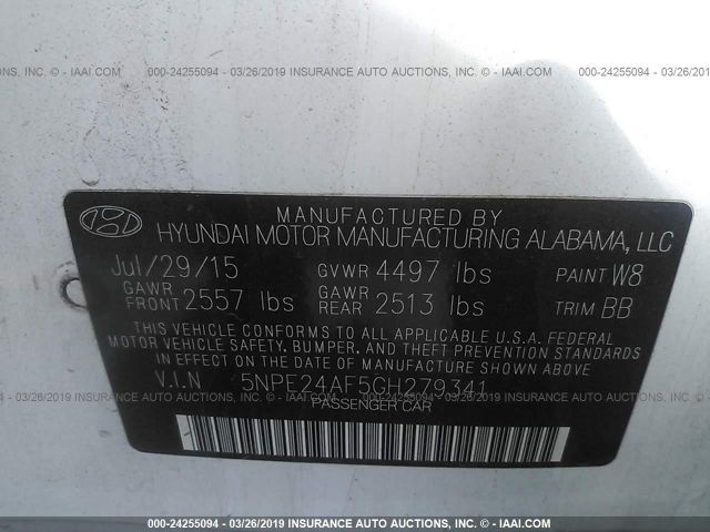 5NPE24AF5GH279341 HYUNDAI SONATA 2016 - 8