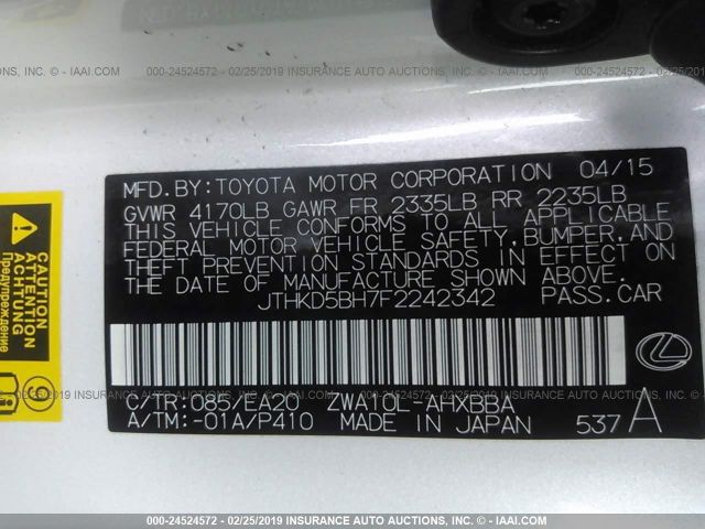 JTHKD5BH7F2242342 LEXUS CT 2015 - 8