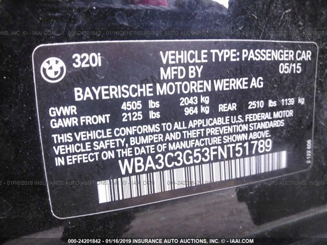 WBA3C3G53FNT51789 BMW 320 2015 - 8