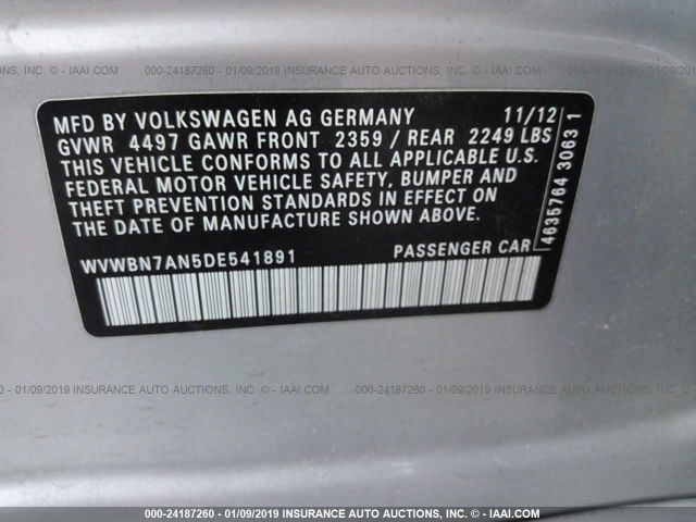 WVWBN7AN5DE541891 VOLKSWAGEN CC 2013 - 8